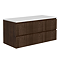 Osaka Slatted Dark Oak 1200mm Wall Hung 2-Drawer Vanity Unit with White Stone Worktop