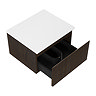 Osaka Slatted Dark Oak 500mm Wall Hung Vanity with White Stone Worktop & Round Countertop Basin