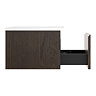 Osaka Slatted Dark Oak 500mm Wall Hung Vanity with White Stone Worktop & Round Countertop Basin