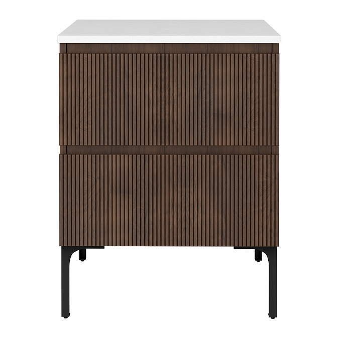 Osaka Slatted Dark Oak 600mm 2-Drawer Countertop Vanity Unit with White Stone Worktop