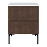 Osaka Slatted Dark Oak 600mm 2-Drawer Countertop Vanity Unit with White Stone Worktop