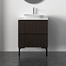 Osaka Slatted Dark Oak 600mm 2-Drawer Countertop Vanity Unit with White Stone Worktop