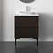 Osaka Slatted Dark Oak 600mm 2-Drawer Countertop Vanity Unit with White Stone Worktop