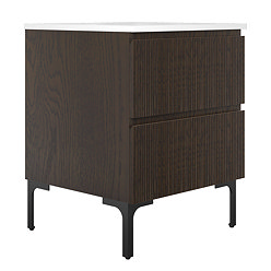 Osaka Slatted Dark Oak 600mm 2-Drawer Countertop Vanity Unit with White Stone Worktop