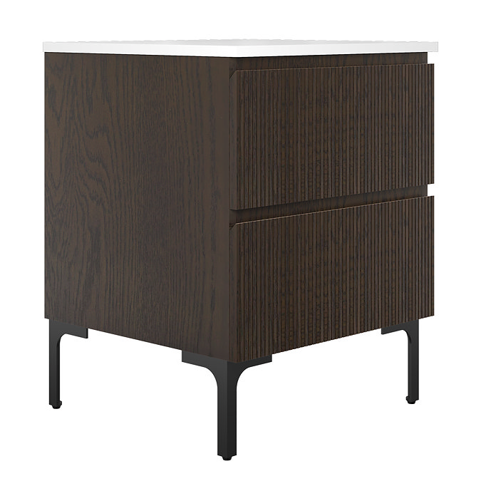 Osaka Slatted Dark Oak 600mm 2-Drawer Countertop Vanity Unit with White Stone Worktop