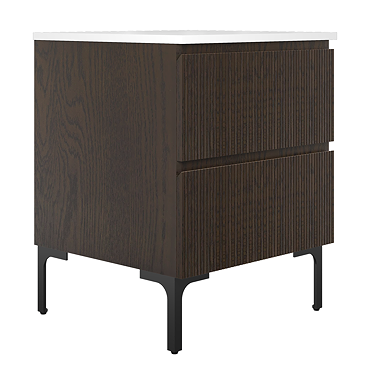Osaka Slatted Dark Oak 600mm 2-Drawer Countertop Vanity Unit with White Stone Worktop