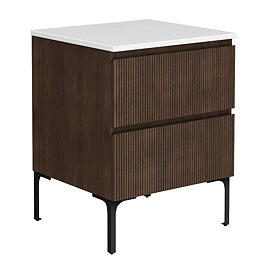 Osaka Slatted Dark Oak 600mm 2-Drawer Countertop Vanity Unit with White Stone Worktop