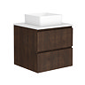 Osaka Slatted Dark Oak Effect 600mm 2-Drawer Vanity Unit with White Granite Worktop & Countertop Basin