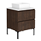 Osaka Slatted Dark Oak Effect 600mm 2-Drawer Vanity Unit with White Granite Worktop & Countertop Basin