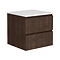 Osaka Slatted Dark Oak 600mm Wall Hung 2-Drawer Countertop Vanity Unit with White Stone Worktop