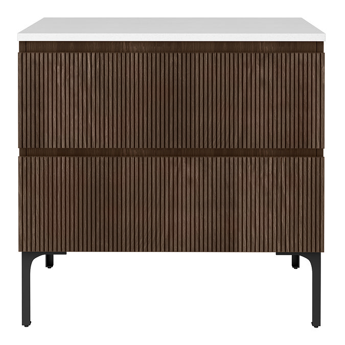 Osaka Slatted Dark Oak 800mm Freestanding Vanity with White Stone Worktop & Oval Countertop Basin