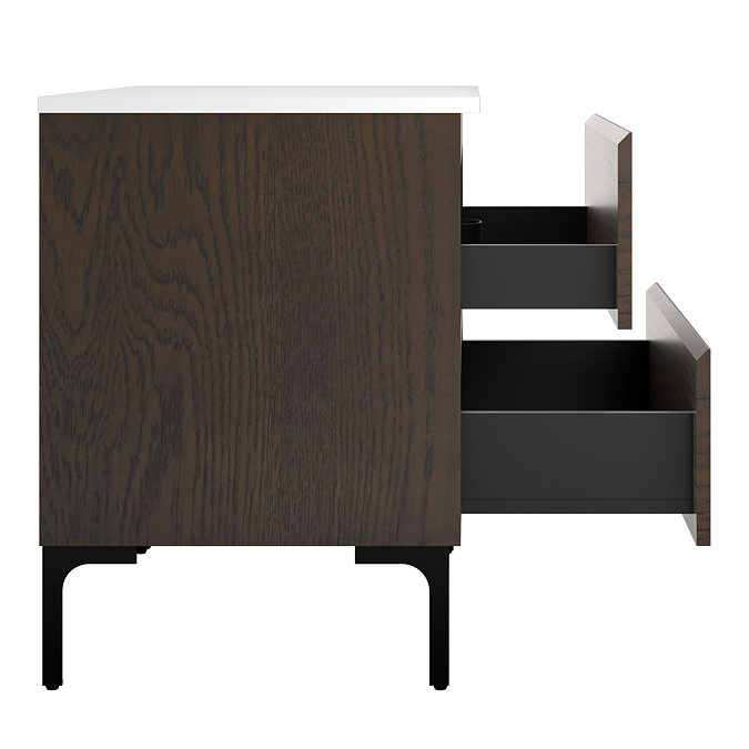 Osaka Slatted Dark Oak 800mm Freestanding Vanity with White Stone Worktop & Oval Countertop Basin