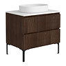 Osaka Slatted Dark Oak 800mm Freestanding Vanity with White Stone Worktop & Oval Countertop Basin