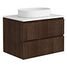 Osaka Slatted Dark Oak 800mm Wall Hung Vanity with White Stone Worktop & Oval Countertop Basin