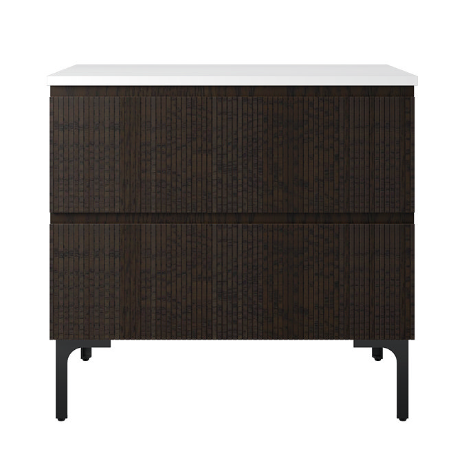 Osaka Slatted Dark Oak 800mm 2-Drawer Countertop Vanity Unit with White Stone Worktop