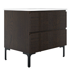 Osaka Slatted Dark Oak 800mm 2-Drawer Countertop Vanity Unit with White Stone Worktop