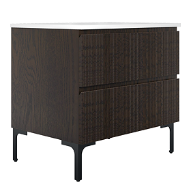 Osaka Slatted Dark Oak 800mm 2-Drawer Countertop Vanity Unit with White Stone Worktop