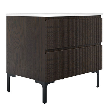 Osaka Slatted Dark Oak 800mm 2-Drawer Countertop Vanity Unit with White Stone Worktop