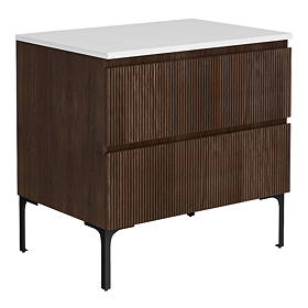 Osaka Slatted Dark Oak 800mm 2-Drawer Countertop Vanity Unit with White Stone Worktop