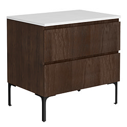 Osaka Slatted Dark Oak 800mm 2-Drawer Countertop Vanity Unit with White Stone Worktop