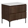 Osaka Slatted Dark Oak 800mm 2-Drawer Countertop Vanity Unit with White Stone Worktop