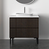 Osaka Slatted Dark Oak 800mm 2-Drawer Vanity Unit with White Stone Worktop and Rectangular Basin
