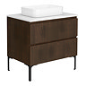 Osaka Slatted Dark Oak 800mm 2-Drawer Vanity Unit with White Stone Worktop and Rectangular Basin