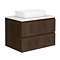 Osaka Slatted Dark Oak 800mm Wall Hung 2-Drawer Countertop Vanity Unit with White Stone Worktop and Rectangular Basin