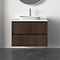 Osaka Slatted Dark Oak 800mm Wall Hung 2-Drawer Countertop Vanity Unit with White Stone Worktop