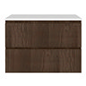 Osaka Slatted Dark Oak 800mm Wall Hung 2-Drawer Countertop Vanity Unit with White Stone Worktop