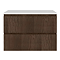 Osaka Slatted Dark Oak 800mm Wall Hung 2-Drawer Countertop Vanity Unit with White Stone Worktop