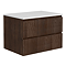 Osaka Slatted Dark Oak 800mm Wall Hung 2-Drawer Countertop Vanity Unit with White Stone Worktop