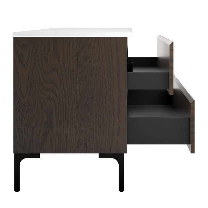Osaka Slatted Dark Oak 1200mm 2-Drawer Vanity Unit with White Stone Worktop & 2 Square Basins