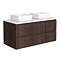 Osaka Slatted Dark Oak 1200mm 2-Drawer Vanity Unit with White Stone Worktop & 2 Square Basins