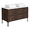Osaka Slatted Dark Oak 1200mm 2-Drawer Vanity Unit with White Stone Worktop & 2 Square Basins