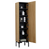 Osaka Slatted Oak 1 Door Tall Storage Unit with Matt Black Legs