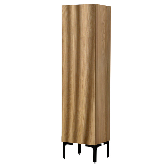 Osaka Slatted Oak 1 Door Tall Storage Unit with Matt Black Legs