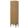 Osaka Slatted Oak 1 Door Tall Storage Unit with Matt Black Legs