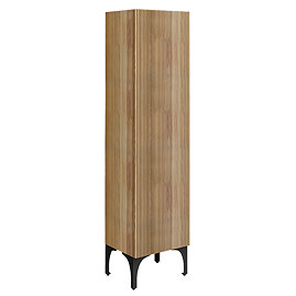 Osaka Slatted Oak 1 Door Tall Storage Unit with Matt Black Legs