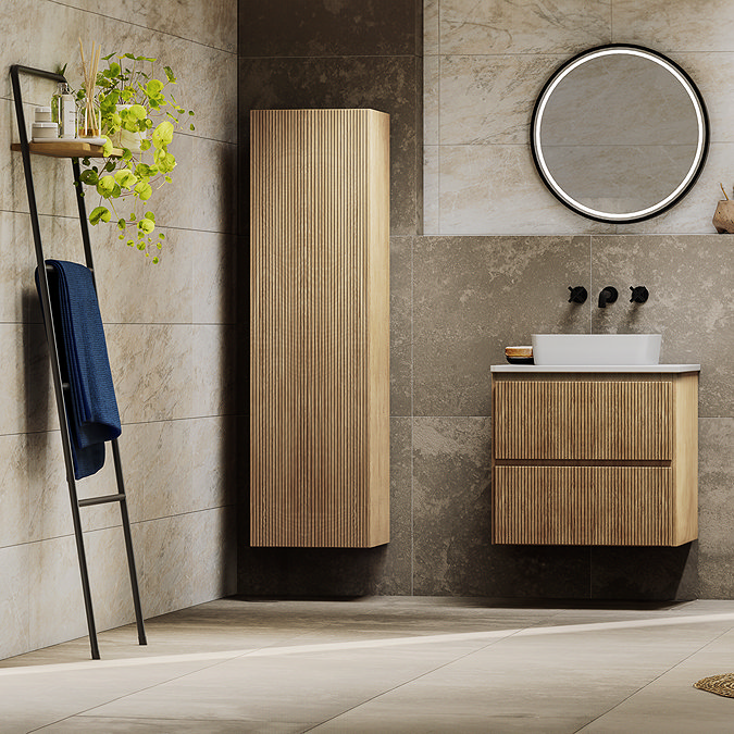 Osaka Slatted Oak 1 Door Wall Hung Tall Storage Unit