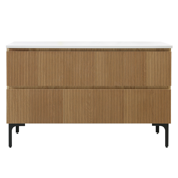 Osaka Slatted Oak 1200mm Freestanding Vanity with White Stone Worktop & Oval Countertop Basin