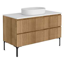 Osaka Slatted Oak 1200mm Freestanding Vanity with White Stone Worktop & Oval Countertop Basin