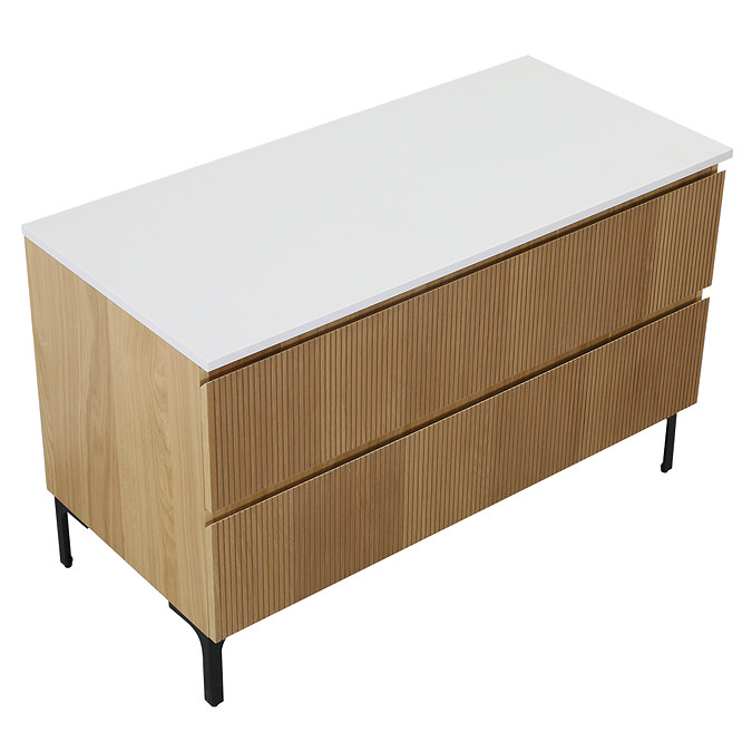 Osaka Slatted Oak 1200mm 2-Drawer Countertop Vanity Unit with White Stone Worktop