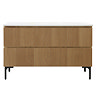 Osaka Slatted Oak 1200mm 2-Drawer Vanity Unit with White Stone Worktop & 2 Square Basins