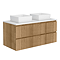 Osaka Slatted Oak 1200mm 2-Drawer Vanity Unit with White Stone Worktop & 2 Square Basins