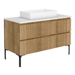 Osaka Slatted Oak 1200mm 2-Drawer Vanity Unit with White Stone Worktop & Rectangular Basin