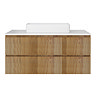 Osaka Slatted Oak 1200mm Wall Hung 2-Drawer Vanity Unit with White Stone Worktop & Rectangular Basin