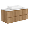 Osaka Slatted Oak 1200mm Wall Hung 2-Drawer Vanity Unit with White Stone Worktop & Rectangular Basin