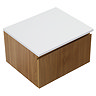 Osaka Slatted Oak 500mm Wall Hung Vanity with White Stone Worktop & Round Countertop Basin