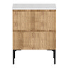Osaka Slatted Oak 600mm Freestanding Vanity with White Stone Worktop & Round Countertop Basin